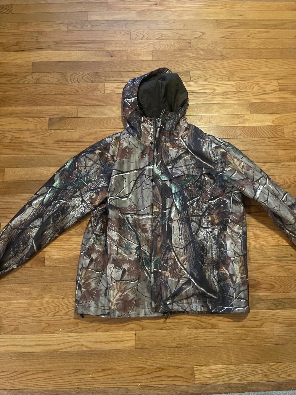 Columbia PFG Omni Heat Camouflage Outdoor Jacket W/ Hood - Brown/Green | Size XL